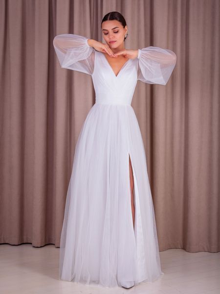 Floor Length V-Neck Chiffon Maxi Dress (XL/XXL, off white)