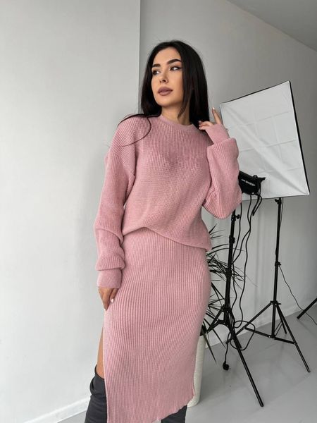 Casual pink skirt suit (L/XL, pastel pink)