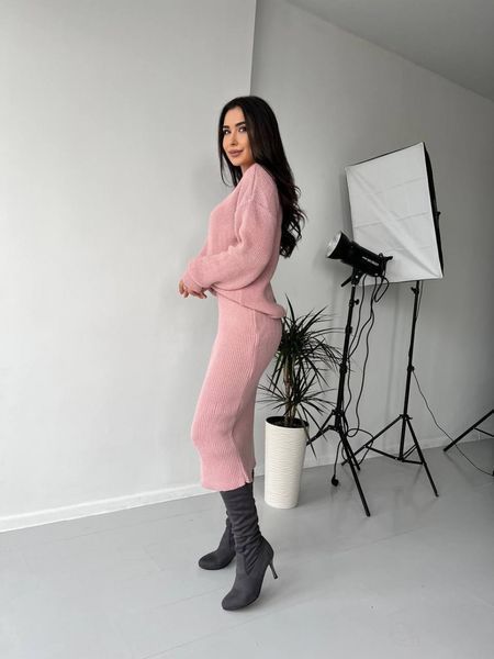 Casual pink skirt suit (L/XL, pastel pink)