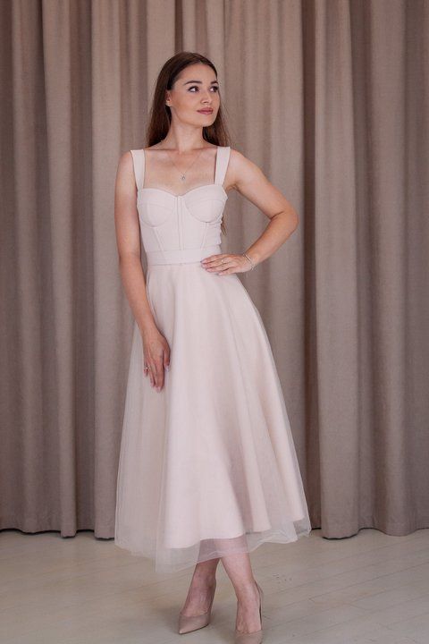 Святкова корсетна бежева сукня (XS, Бежевий) DEV-40-269-074 фото