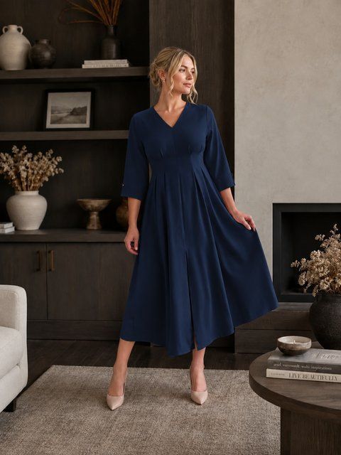 Silk Blue Fit & Flare Midi Dress (XXXL, blue)