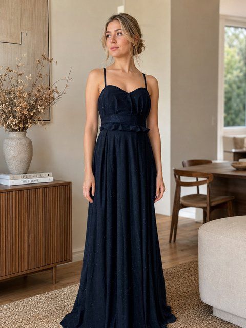 Chic Floor Length A-line Blue Prom Dress for Women (S/M, blue)