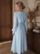Blue Midi Cocktail Dress with Empire Waist and Bell Sleeves (M, light blue)