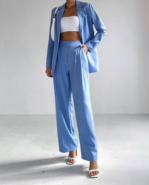 Classic blue two-piece women's suit (S, light blue)