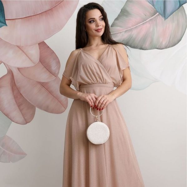 Блискуча золотиста сукня з запахом (XXL/XXXL, Бежевий) MLT-40-448-506 фото