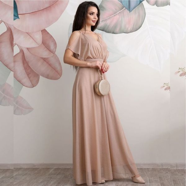 Блискуча золотиста сукня з запахом (XXL/XXXL, Бежевий) MLT-40-448-506 фото