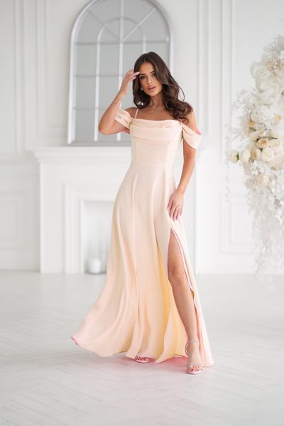 Beige A-Line Fit & Flare Evening Dress (S, beige)