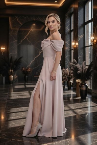 Beige A-Line Fit & Flare Evening Dress (S, beige)