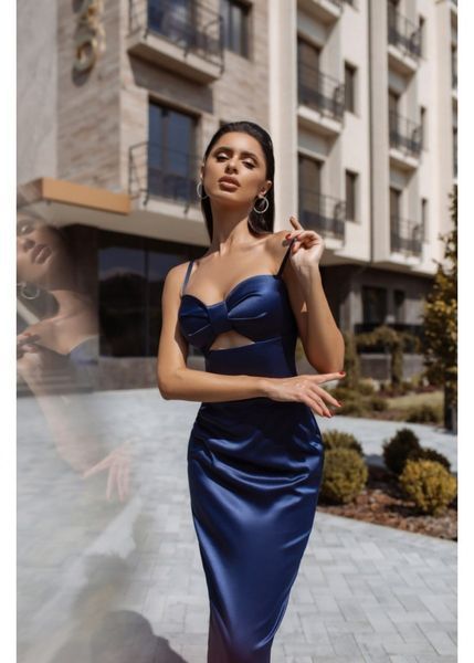 Sweetheart Neckline Navy Blue Satin Sheath Bodycon Cocktail Dress (S, navy blue)