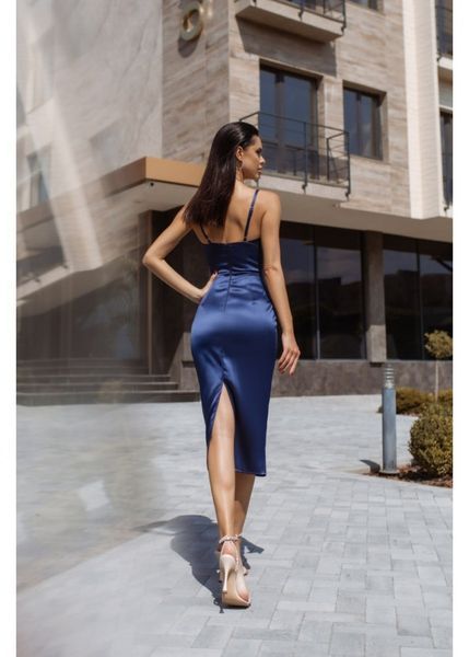 Sweetheart Neckline Navy Blue Satin Sheath Bodycon Cocktail Dress (S, navy blue)
