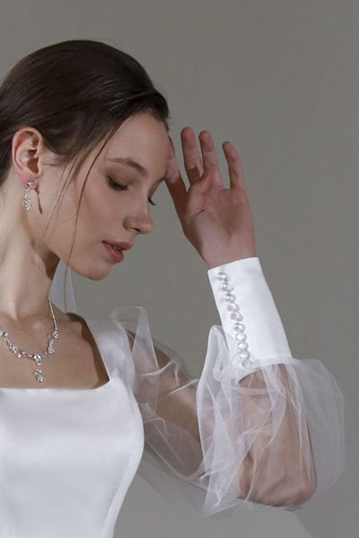 White Mini Dress with Sheer Lantern Sleeves and Corset Top (S/M, white)