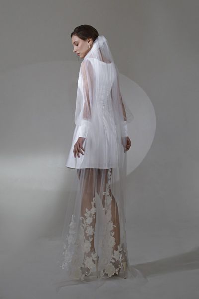 White Mini Dress with Sheer Lantern Sleeves and Corset Top (S/M, white)