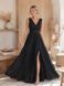 A-line Chiffon Sleeves Maxi Dress with Side Slit and Lace-up Back (XS, black)