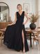 A-line Chiffon Sleeves Maxi Dress with Side Slit and Lace-up Back (XS, black)