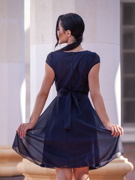 Dark Blue Evening Dress With Sparkle And Belt (S/M, blue)