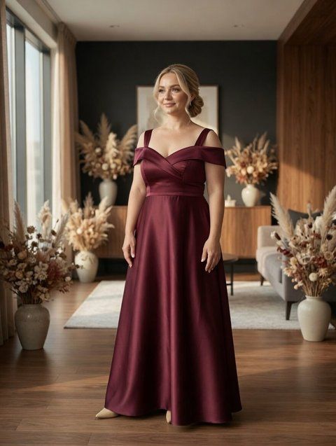 Long burgundy dress in large size (XXXL, burgundy)