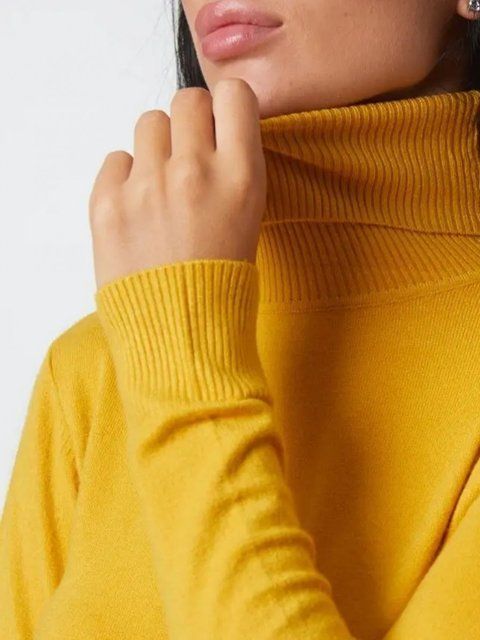 Basic plain yellow turtleneck with natural cashmere and angora (L/XL, yellow)