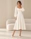 Classic white midi cocktail dress with long sleeves (S, white)