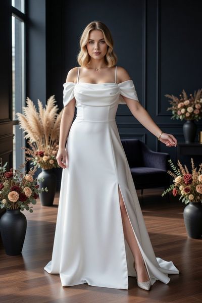 Довга біла вечірня сукня на короткий рукав (L, Білий) TVD-40-406-371 фото