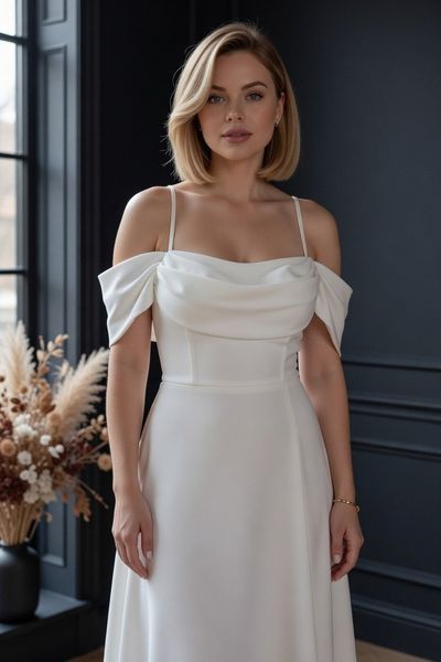 Довга біла вечірня сукня на короткий рукав (L, Білий) TVD-40-406-371 фото