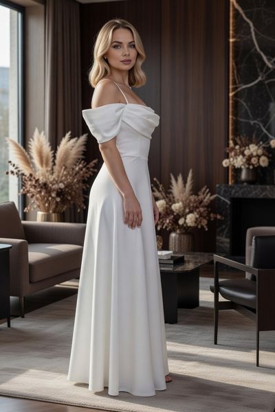 Довга біла вечірня сукня на короткий рукав (L, Білий) TVD-40-406-371 фото