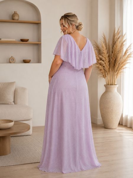 Short Sleeve Chiffon Maxi Dress in Sparkly lilac (XL/XXL, purple)
