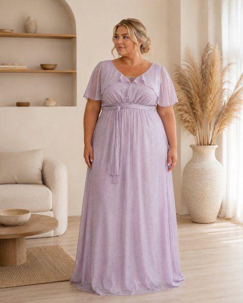Short Sleeve Chiffon Maxi Dress in Sparkly lilac (XL/XXL, purple)