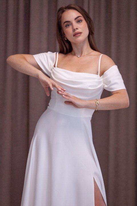 Довга біла вечірня сукня на короткий рукав (L, Білий) TVD-40-406-371 фото