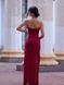 Burgundy Long Evening Strapless Dress With Feathers (S, burgundy)
