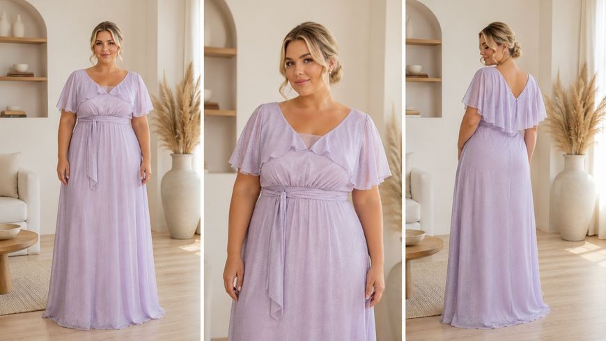 Short Sleeve Chiffon Maxi Dress in Sparkly lilac (XL/XXL, purple)
