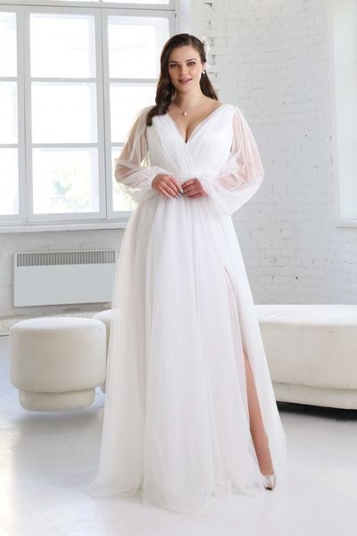 Floor Length V-Neck Chiffon Maxi Dress (XL/XXL, off white)