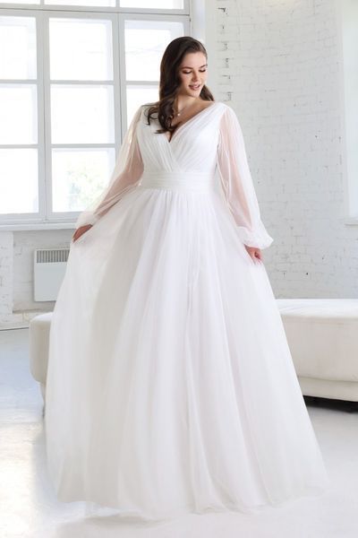 Floor Length V-Neck Chiffon Maxi Dress (XL/XXL, off white)