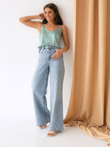 Silk top in mint color (S, mint green)