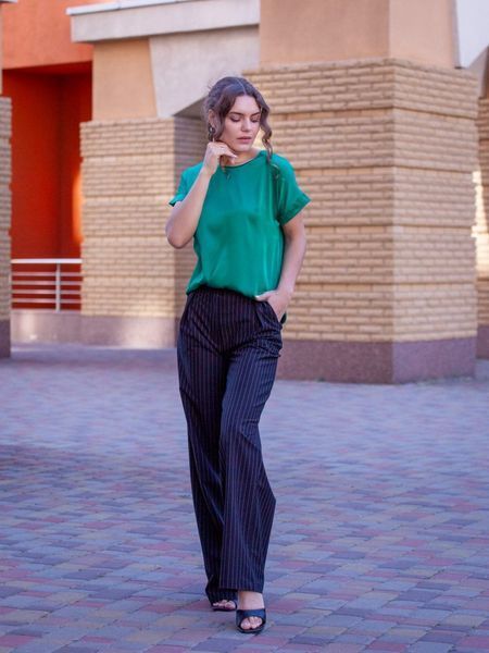 Classic Wide Women's Black Striped Pants (S, black)