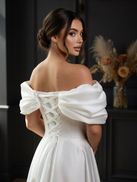 Off Shoulder Fit and Flare White Wedding Maxi Dress (XS, white)
