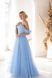 Light Blue Lace Up Maxi Fit & Flare Dress with Flowers (M, light blue)