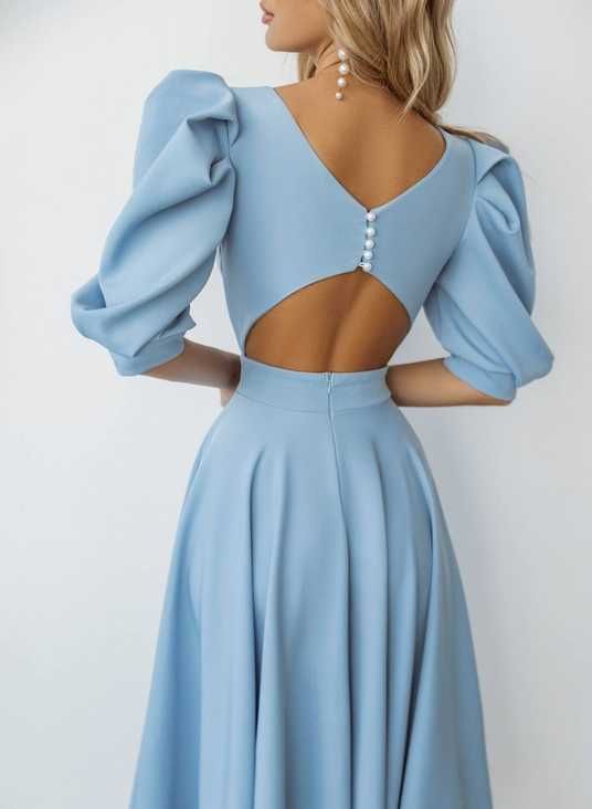 Blue Fit and Flare Cocktail Dress