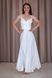 White Satin A-Line Maxi Dress with V-Neck and Side Slit (S, white)
