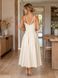 Sleeveless Fit & Flare Off White Midi Dress with Thin Straps (S, cream white)