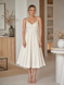 Sleeveless Fit & Flare Off White Midi Dress with Thin Straps (S, cream white)