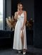 White Satin A-Line Maxi Dress with V-Neck and Side Slit (S, white)