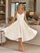 Sleeveless Fit & Flare Off White Midi Dress with Thin Straps (S, cream white)