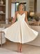 Sleeveless Fit & Flare Off White Midi Dress with Thin Straps (S, cream white)