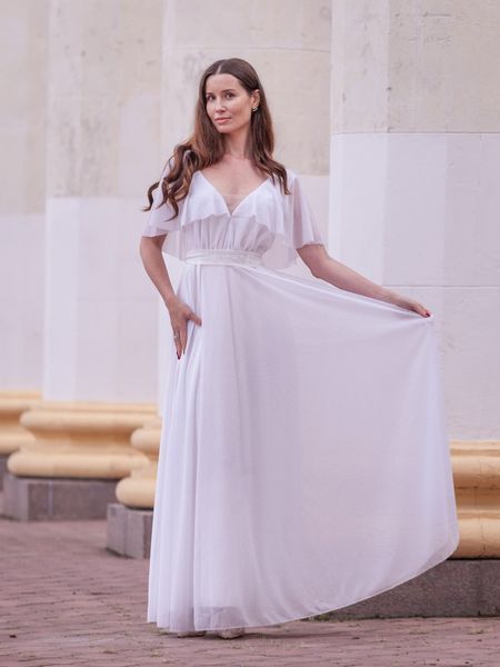 Вечірнє плаття білого кольору в підлогу з коротким рукавом (L/XL, Білий) MLT-40-448-641 фото