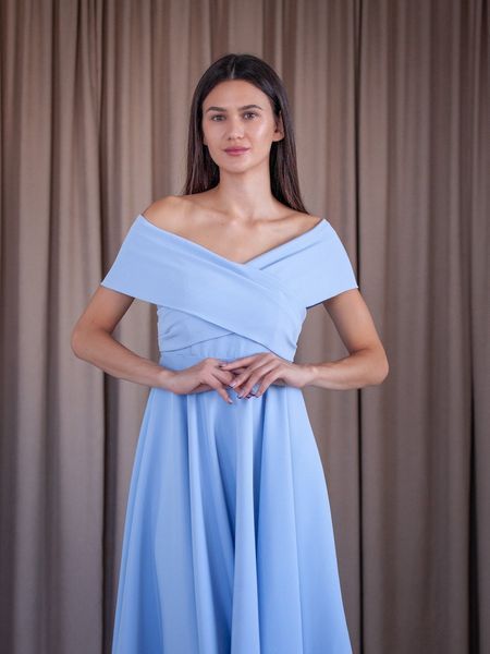 Light Blue Off-Shoulder Fit and Flare Midi Dress (M, light blue)