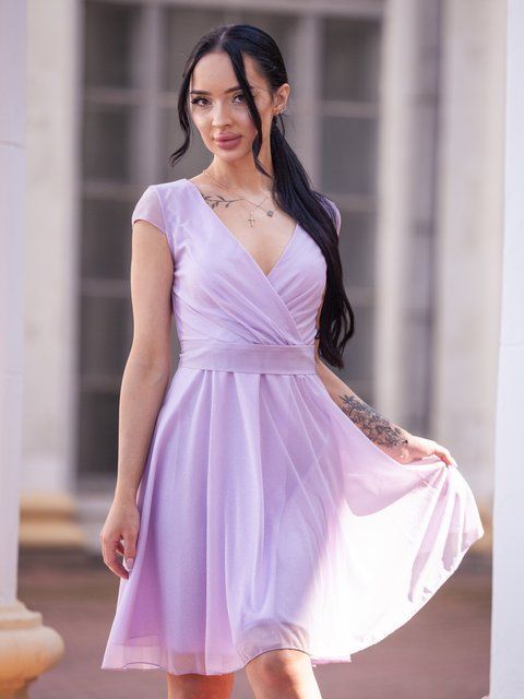 Lilac Evening Dress With Sparkle And Belt (S/M, purple)