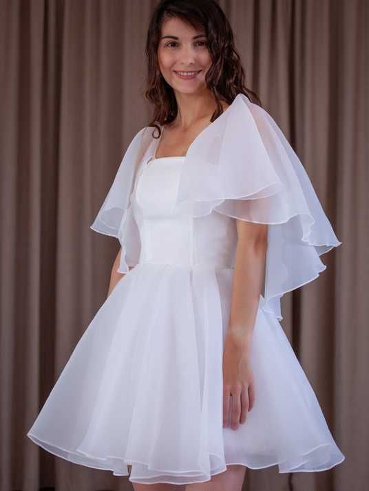short white dress with sheer overlay Short Sleeve Mesh Overlay Wrap Front Detail Dress In White | EGO US