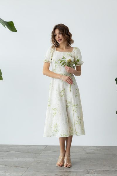 Summer dress with floral print midi length (S, off white)