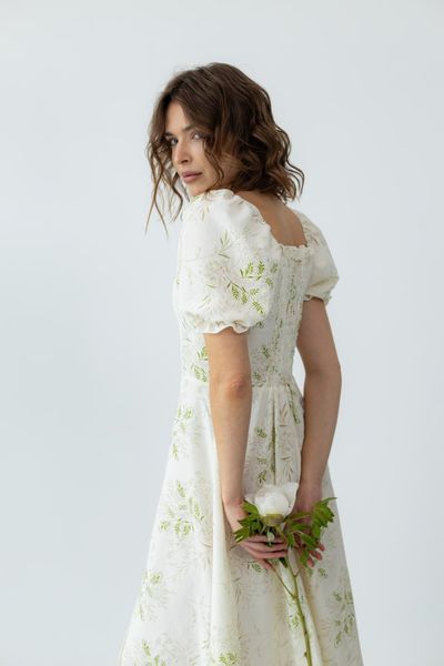 Summer dress with floral print midi length (S, off white)