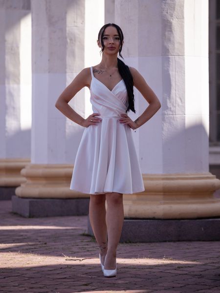 White Women's Satin Cocktail Strap Dress (S, white)
